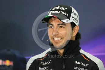 World © Octane Photographic Ltd. F1 Canadian GP FIA Drivers’ Press Conference, Circuit Gilles Villeneuve, Montreal, Canada. Thursday 9th June 2016. Sahara Force India - Sergio Perez. Digital Ref :1582LB1D8961