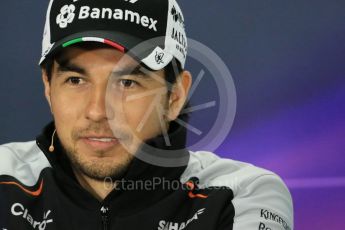 World © Octane Photographic Ltd. F1 Canadian GP FIA Drivers’ Press Conference, Circuit Gilles Villeneuve, Montreal, Canada. Thursday 9th June 2016. Sahara Force India - Sergio Perez. Digital Ref :1582LB1D8991