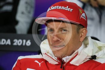 World © Octane Photographic Ltd. F1 Canadian GP FIA Drivers’ Press Conference, Circuit Gilles Villeneuve, Montreal, Canada. Thursday 9th June 2016. Scuderia Ferrari – Kimi Raikkonen. Digital Ref :1582LB1D9001