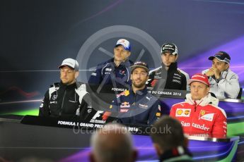 World © Octane Photographic Ltd. F1 Canadian GP FIA Drivers’ Press Conference, Circuit Gilles Villeneuve, Montreal, Canada. Thursday 9th June 2016. McLaren Honda – Jenson Button, Sauber F1 Team – Marcus Ericsson, Williams Martini Racing – Felipe Massa, Sahara Force India - Sergio Perez, Scuderia Ferrari – Kimi Raikkonen and Red Bull Racing – Daniel Ricciardo. Digital Ref :1582LB5D8916