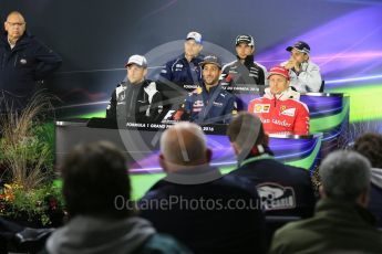 World © Octane Photographic Ltd. F1 Canadian GP FIA Drivers’ Press Conference, Circuit Gilles Villeneuve, Montreal, Canada. Thursday 9th June 2016. McLaren Honda – Jenson Button, Sauber F1 Team – Marcus Ericsson, Williams Martini Racing – Felipe Massa, Sahara Force India - Sergio Perez, Scuderia Ferrari – Kimi Raikkonen and Red Bull Racing – Daniel Ricciardo. Digital Ref :1582LB5D8920