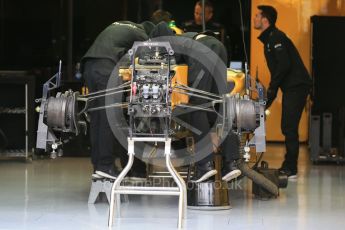 World © Octane Photographic Ltd. Renault Sport F1 Team RS16 front suspension and front brakes. Thursday 9th June 2016, F1 Canadian GP Pitlane, Circuit Gilles Villeneuve, Montreal, Canada. Digital Ref :1581LB1D9167
