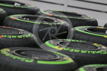 World © Octane Photographic Ltd. Pirelli green intermediate tyres. Thursday 9th June 2016, F1 Canadian GP Pitlane, Circuit Gilles Villeneuve, Montreal, Canada. Digital Ref :1581LB1D9209