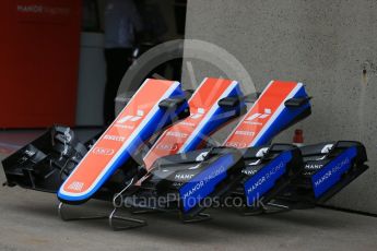 World © Octane Photographic Ltd. Manor Racing MRT05 noses and front wings. Thursday 9th June 2016, F1 Canadian GP Pitlane, Circuit Gilles Villeneuve, Montreal, Canada. Digital Ref :1581LB1D9281