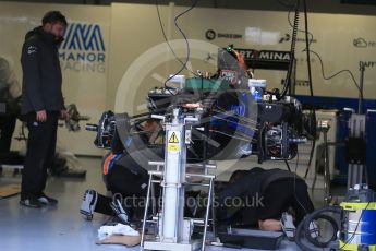 World © Octane Photographic Ltd. Manor Racing MRT05 being assembled. Thursday 9th June 2016, F1 Canadian GP Pitlane, Circuit Gilles Villeneuve, Montreal, Canada. Digital Ref :1581LB1D9285