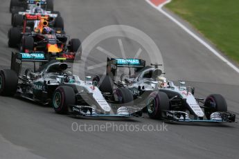 World © Octane Photographic Ltd. Mercedes AMG Petronas W07 Hybrid – Lewis Hamilton alongside Nico Rosberg. Sunday 12th June 2016, F1 Canadian GP Race, Circuit Gilles Villeneuve, Montreal, Canada. Digital Ref :1592LB1D3434