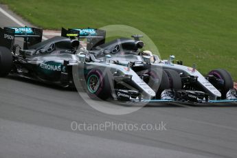 World © Octane Photographic Ltd. Mercedes AMG Petronas W07 Hybrid – Lewis Hamilton alongside Nico Rosberg. Sunday 12th June 2016, F1 Canadian GP Race, Circuit Gilles Villeneuve, Montreal, Canada. Digital Ref :1592LB1D3436