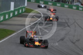 World © Octane Photographic Ltd. Red Bull Racing RB12 – Max Verstappen and Daniel Ricciardo. Sunday 12th June 2016, F1 Canadian GP Race, Circuit Gilles Villeneuve, Montreal, Canada. Digital Ref : 1592LB1D3485