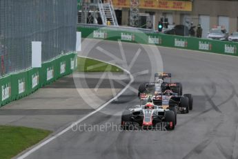 World © Octane Photographic Ltd. Haas F1 Team VF-16 – Esteban Gutierrez ahead of Scuderia Toro Rosso STR11 – Daniil Kvyat and Carlos Sainz. Sunday 12th June 2016, F1 Canadian GP Race, Circuit Gilles Villeneuve, Montreal, Canada. Digital Ref :1592LB1D3901