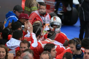 World © Octane Photographic Ltd. Scuderia Ferrari – Sebastian Vettel (2nd). Sunday 12th June 2016, F1 Canadian GP Parc Ferme, Circuit Gilles Villeneuve, Montreal, Canada. Digital Ref :1593LB1D4244