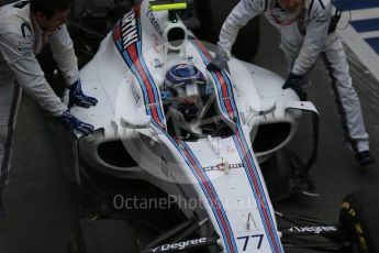 World © Octane Photographic Ltd. Williams Martini Racing, – Valtteri Bottas (3rd) being pushed into Parc ferme. Sunday 12th June 2016, F1 Canadian GP Parc Ferme. Circuit Gilles Villeneuve, Montreal, Canada. Digital Ref :1593LB1D4261