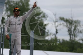 World © Octane Photographic Ltd. Mercedes AMG Petronas – Lewis Hamilton (1st). Sunday 12th June 2016, F1 Canadian GP Podium, Circuit Gilles Villeneuve, Montreal, Canada. Digital Ref :1593LB1D4369