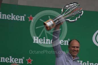 World © Octane Photographic Ltd. Mercedes AMG Petronas – Lewis Hamilton (1st), Scuderia Ferrari – Sebastian Vettel (2nd) and Williams Martini Racing, – Valtteri Bottas (3rd). Sunday 12th June 2016, F1 Canadian GP Podium, Circuit Gilles Villeneuve, Montreal, Canada. Digital Ref :1593LB1D4549