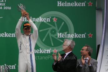 World © Octane Photographic Ltd. Williams Martini Racing, – Valtteri Bottas (3rd). Sunday 12th June 2016, F1 Canadian GP Podium, Circuit Gilles Villeneuve, Montreal, Canada. Digital Ref :1593LB1D4599