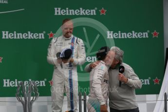 World © Octane Photographic Ltd. Mercedes AMG Petronas – Lewis Hamilton (1st) with Michael Douglas. Sunday 12th June 2016, F1 Canadian GP Podium, Circuit Gilles Villeneuve, Montreal, Canada. Digital Ref :1593LB1D4867