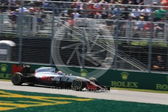 World © Octane Photographic Ltd. Haas F1 Team VF-16 – Romain Grosjean. Friday 10th June 2016, F1 Canadian GP Practice 2, Circuit Gilles Villeneuve, Montreal, Canada. Digital Ref :1587LB5D9193