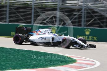 World © Octane Photographic Ltd. Williams Martini Racing, Williams Mercedes FW38 – Felipe Massa. Friday 10th June 2016, F1 Canadian GP Practice 2, Circuit Gilles Villeneuve, Montreal, Canada. Digital Ref :1587LB5D9537