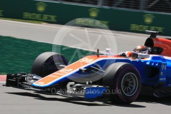 World © Octane Photographic Ltd. Manor Racing MRT05 - Pascal Wehrlein. Friday 10th June 2016, F1 Canadian GP Practice 2, Circuit Gilles Villeneuve, Montreal, Canada. Digital Ref :1587LB5D9567