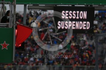 World © Octane Photographic Ltd. Session suspended sign. Saturday 11th June 2016, F1 Canadian GP Practice 3, Circuit Gilles Villeneuve, Montreal, Canada. Digital Ref :1588LB1D1439