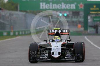 World © Octane Photographic Ltd. Sahara Force India VJM09 - Sergio Perez. Saturday 11th June 2016, F1 Canadian GP Qualifying, Circuit Gilles Villeneuve, Montreal, Canada. Digital Ref :1589LB1D1549