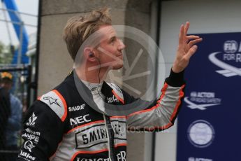 World © Octane Photographic Ltd. Sahara Force India VJM09 - Nico Hulkenberg. Saturday 11th June 2016, F1 Canadian GP Qualifying Parc Ferme, Circuit Gilles Villeneuve, Montreal, Canada. Digital Ref :1589LB1D1934