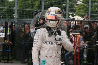 World © Octane Photographic Ltd. Mercedes AMG Petronas W07 Hybrid – Lewis Hamilton. Saturday 11th June 2016, F1 Canadian GP Qualifying Parc Ferme, Circuit Gilles Villeneuve, Montreal, Canada. Digital Ref :1589LB1D1976