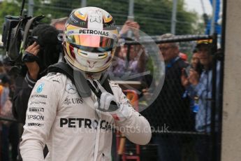 World © Octane Photographic Ltd. Mercedes AMG Petronas W07 Hybrid – Lewis Hamilton. Saturday 11th June 2016, F1 Canadian GP Qualifying Parc Ferme, Circuit Gilles Villeneuve, Montreal, Canada. Digital Ref :1589LB1D1983