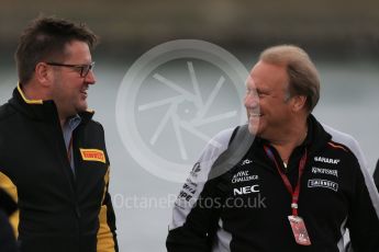 World © Octane Photographic Ltd. Pirelli - Paul Hembery and Robert Fernley – Sahara Force India Deputy Team Principal. Sunday 12th June 2016, F1 Canadian GP Paddock, Circuit Gilles Villeneuve, Montreal, Canada. Digital Ref :1590LB1D2480