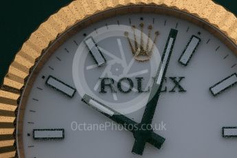 World © Octane Photographic Ltd. Raindrops on the Rolex clock. Sunday 12th June 2016, F1 Canadian GP Paddock, Circuit Gilles Villeneuve, Montreal, Canada. Digital Ref :1590LB1D2839