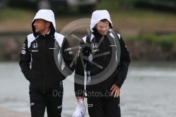 World © Octane Photographic Ltd. McLaren Honda – Jenson Button and Mikey "Muscles" Collier (Jenson's physiotherapist and Personal Trainer). Sunday 12th June 2016, F1 Canadian GP Paddock, Circuit Gilles Villeneuve, Montreal, Canada. Digital Ref :1590LB1D2870