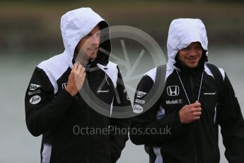 World © Octane Photographic Ltd. McLaren Honda – Jenson Button and Mikey "Muscles" Collier (Jenson's physiotherapist and Personal Trainer). Sunday 12th June 2016, F1 Canadian GP Paddock, Circuit Gilles Villeneuve, Montreal, Canada. Digital Ref :1590LB1D2877