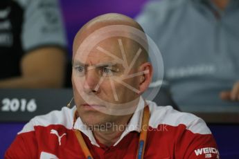 World © Octane Photographic Ltd. F1 Canadian GP FIA Personnel Press Conference, Circuit Gilles Villeneuve, Montreal, Canada. Friday 10th June 2016. Jock Clear – Senior Performance Engineer Scuderia Ferrari. Digital Ref :1585LB1D0692