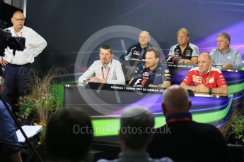 World © Octane Photographic Ltd. F1 Canadian GP FIA Personnel Press Conference, Circuit Gilles Villeneuve, Montreal, Canada. Friday 10th June 2016. Jock Clear – Senior Performance Engineer Scuderia Ferrari, Robert Fernley – Sahara Force India Deputy Team Principal, Christian Horner – Team Principal Red Bull Racing, Dave Ryan – Manor Racing, Racing Director, Guenther Steiner – Team Principal Haas F1 Team and Franz Tost – Team Principal Scuderia Toro Rosso. Digital Ref :1585LB5D9887