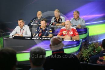 World © Octane Photographic Ltd. F1 Canadian GP FIA Personnel Press Conference, Circuit Gilles Villeneuve, Montreal, Canada. Friday 10th June 2016. Jock Clear – Senior Performance Engineer Scuderia Ferrari, Robert Fernley – Sahara Force India Deputy Team Principal, Christian Horner – Team Principal Red Bull Racing, Dave Ryan – Manor Racing, Racing Director, Guenther Steiner – Team Principal Haas F1 Team and Franz Tost – Team Principal Scuderia Toro Rosso. Digital Ref :1585LB5D9891