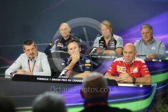 World © Octane Photographic Ltd. F1 Canadian GP FIA Personnel Press Conference, Circuit Gilles Villeneuve, Montreal, Canada. Friday 10th June 2016. Jock Clear – Senior Performance Engineer Scuderia Ferrari, Robert Fernley – Sahara Force India Deputy Team Principal, Christian Horner – Team Principal Red Bull Racing, Dave Ryan – Manor Racing, Racing Director, Guenther Steiner – Team Principal Haas F1 Team and Franz Tost – Team Principal Scuderia Toro Rosso. Digital Ref :1585LB5D9895