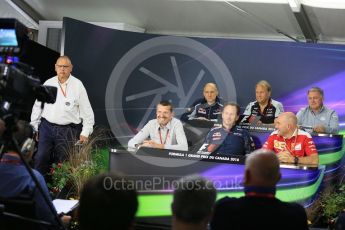 World © Octane Photographic Ltd. F1 Canadian GP FIA Personnel Press Conference, Circuit Gilles Villeneuve, Montreal, Canada. Friday 10th June 2016. Jock Clear – Senior Performance Engineer Scuderia Ferrari, Robert Fernley – Sahara Force India Deputy Team Principal, Christian Horner – Team Principal Red Bull Racing, Dave Ryan – Manor Racing, Racing Director, Guenther Steiner – Team Principal Haas F1 Team and Franz Tost – Team Principal Scuderia Toro Rosso. Digital Ref :1585LB5D9902