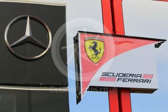 World © Octane Photographic Ltd. Mercedes logo reflected in Scuderia Ferrari. Wednesday 18th May 2016, F1 Spanish GP In-season testing, Circuit de Barcelona Catalunya, Spain. Digital Ref : 1556CB1D3460