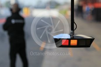 World © Octane Photographic Ltd. Renault Sport F1 Team pit box lighting system. Wednesday 18th May 2016, F1 Spanish GP In-season testing, Circuit de Barcelona Catalunya, Spain. Digital Ref : 1556CB1D3461