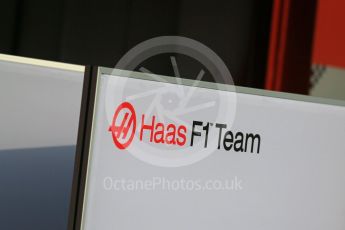 World © Octane Photographic Ltd. Haas F1 Team logo. Thursday 25th February 2016, F1 Winter testing, Circuit de Barcelona Catalunya, Spain, Day 4. Digital Ref : 1507LB1D2129