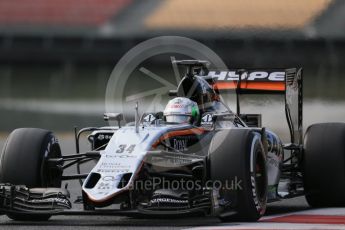 World © Octane Photographic Ltd. Sahara Force India VJM09 - Alfonso Celis. Thursday 25th February 2016, F1 Winter testing, Circuit de Barcelona Catalunya, Spain, Day 4. Digital Ref : 1507LB1D3060