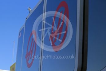 World © Octane Photographic Ltd. Haas F1 Team logo. Wednesday 2nd March 2016, F1 Winter testing, Circuit de Barcelona Catalunya, Spain, Day 6. Digital Ref : 1509LB1D5816
