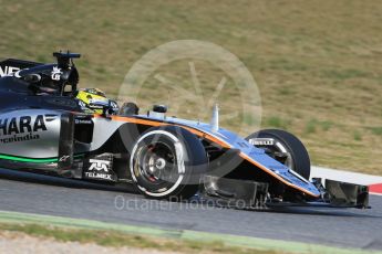 World © Octane Photographic Ltd. Sahara Force India VJM09 - Sergio Perez. Wednesday 2nd March 2016, F1 Winter testing, Circuit de Barcelona Catalunya, Spain, Day 6. Digital Ref : 1509LB1D6119