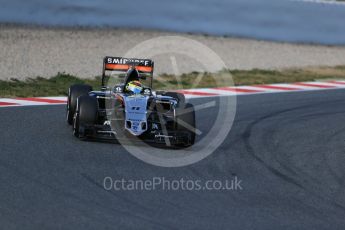 World © Octane Photographic Ltd. Sahara Force India VJM09 - Sergio Perez. Wednesday 2nd March 2016, F1 Winter testing, Circuit de Barcelona Catalunya, Spain, Day 6. Digital Ref : 1509LB1D6201