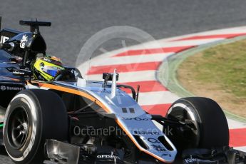 World © Octane Photographic Ltd. Sahara Force India VJM09 - Sergio Perez. Wednesday 2nd March 2016, F1 Winter testing, Circuit de Barcelona Catalunya, Spain, Day 6. Digital Ref : 1509LB1D6396