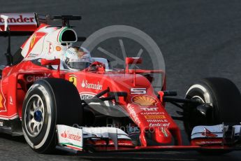 World © Octane Photographic Ltd. Scuderia Ferrari SF16-H – Sebastian Vettel. Wednesday 2nd March 2016, F1 Winter testing, Circuit de Barcelona Catalunya, Spain, Day 6 Digital Ref : 1509LB1D6403