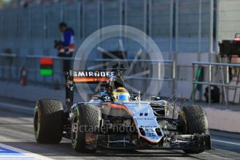 World © Octane Photographic Ltd. Sahara Force India VJM09 - Sergio Perez. Friday 4th March 2016, F1 Winter testing, Circuit de Barcelona Catalunya, Spain, Day 8. Digital Ref : 1511LB1D7956