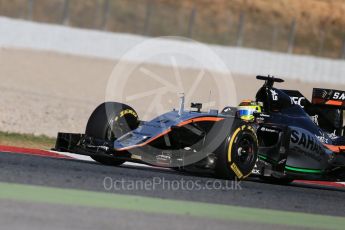 World © Octane Photographic Ltd. Sahara Force India VJM09 - Sergio Perez. Friday 4th March 2016, F1 Winter testing, Circuit de Barcelona Catalunya, Spain, Day 8. Digital Ref : 1511LB1D8916