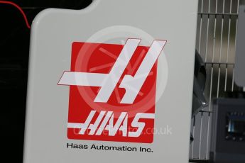 World © Octane Photographic Ltd. Haas F1 Team logo. Friday 4th March 2016, F1 Winter testing, Circuit de Barcelona Catalunya, Spain, Day 8. Digital Ref : 1511LB1D9438