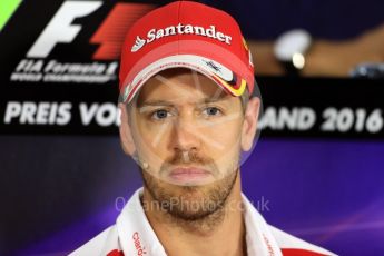 World © Octane Photographic Ltd. F1 German GP FIA Drivers’ Press Conference, Hockenheim, Germany. Thursday 28th July 2016. Scuderia Ferrari – Sebastian Vettel. Digital Ref : 1657LB1D7537