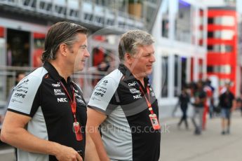 World © Octane Photographic Ltd. Sahara Force India -Otmar Szafnauer and Andy Stevenson. Friday 29th July 2016, F1 German GP Practice 1, Hockenheim, Germany. Digital Ref : 1659CB1D0699